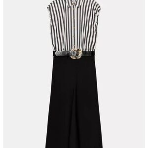 Zara Dress -Striped Button-Front Top with attached Black Skirt and included belt